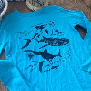 Big Boys Turquoise Blue Ocean Shark long Sleeve Tee Shirt